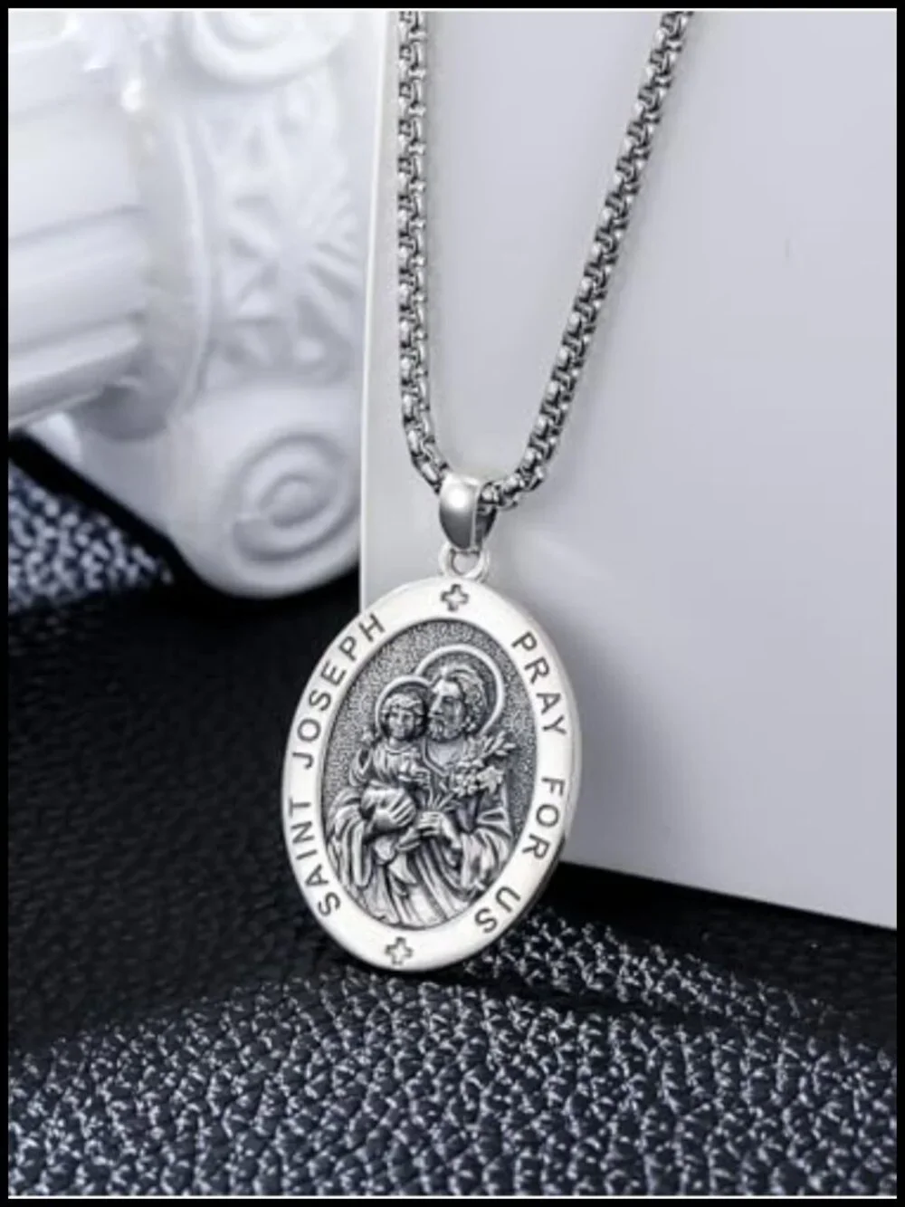 925 Sterling Silver St. Joseph Pendant Necklace with Stainless Steel Chain